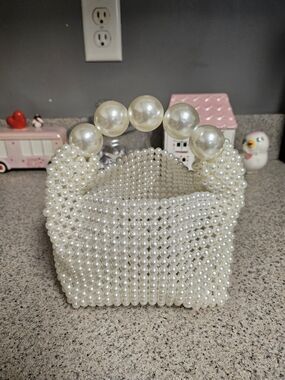 Pearl Beaded Top-Handle Bag - White